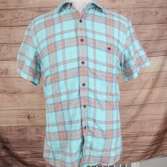 The Normal Brand Shirt Mens Large Blue Orange Plaid Short Sleeve Button Down - Picture 3 of 8